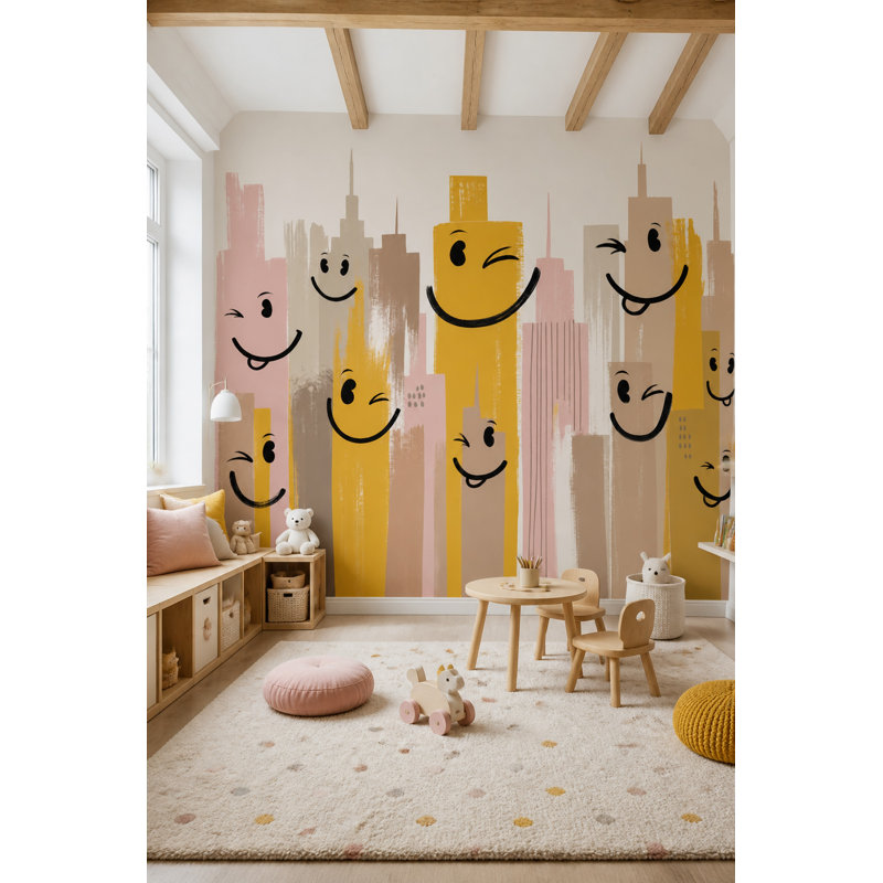 Papier peint fantaisiste Playful Cityscape, 100 po x 96 po, Peler et coller