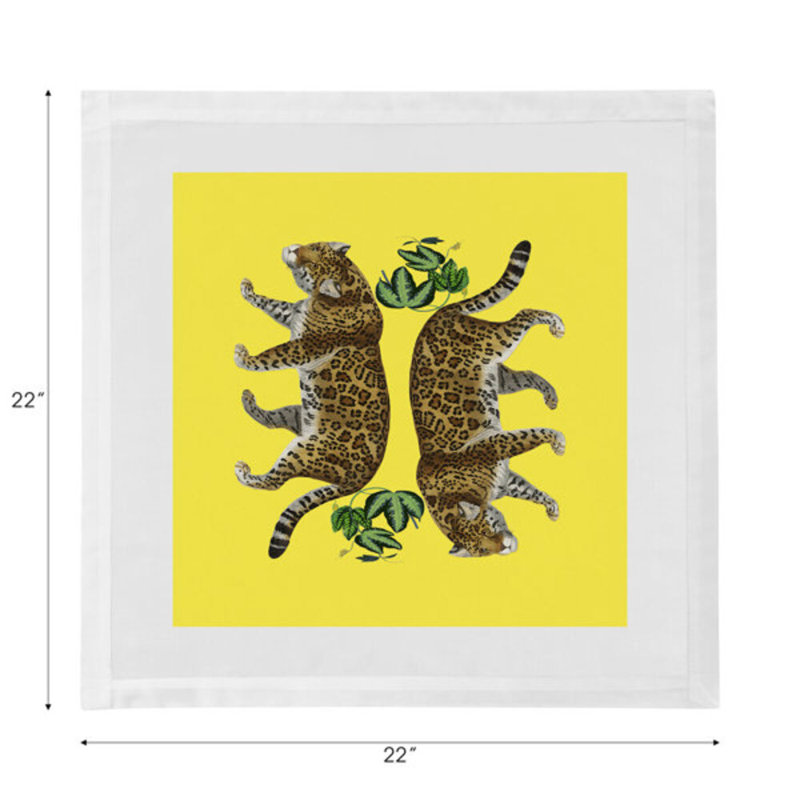 Leopard Seeing Double Cotton Blend Square Napkins, Yellow