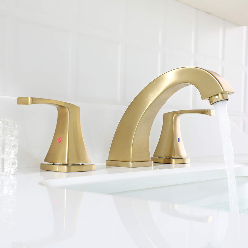 Widespread 2-handle Bathroom Faucet with Drain Assembly, Brushed Gold