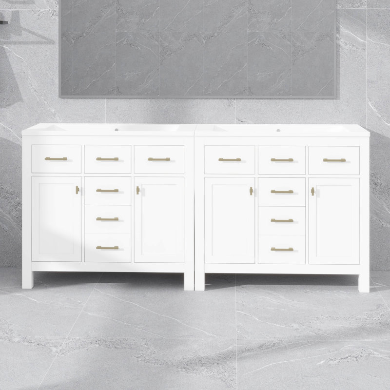 Armoire de salle de bain autoportante moderne avec tiroirs et armoires, Blanc