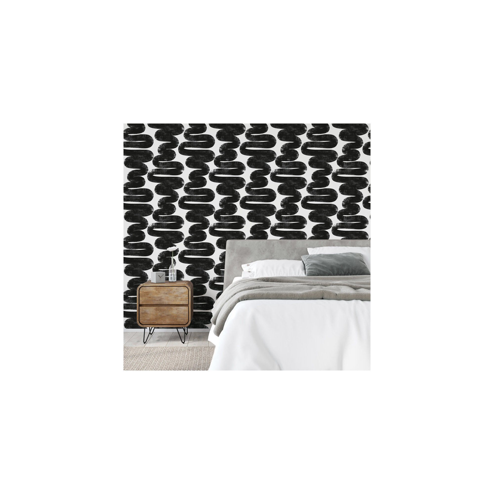 Wiggle Room Peel and Stick Wallpaper By Bobby Berk, 16.5" L x 20.5" W, Black/White