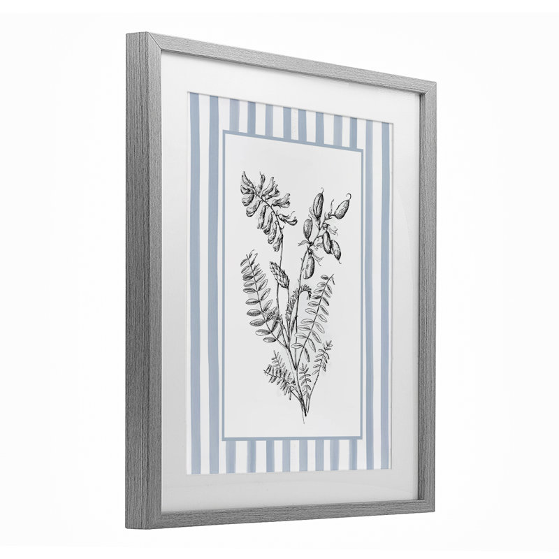 Herbes avec bordure rayée, reproduction encadrée sous verre, design par lettré et doublé, Cadre de ferme gris