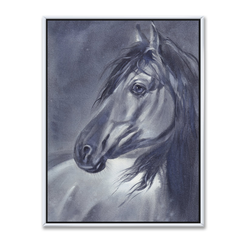 Cheval pendant la nuit - reproduction d'art sur toile, Toile blanche encadrée, H 46 po x l 36 po x P 1,5 po