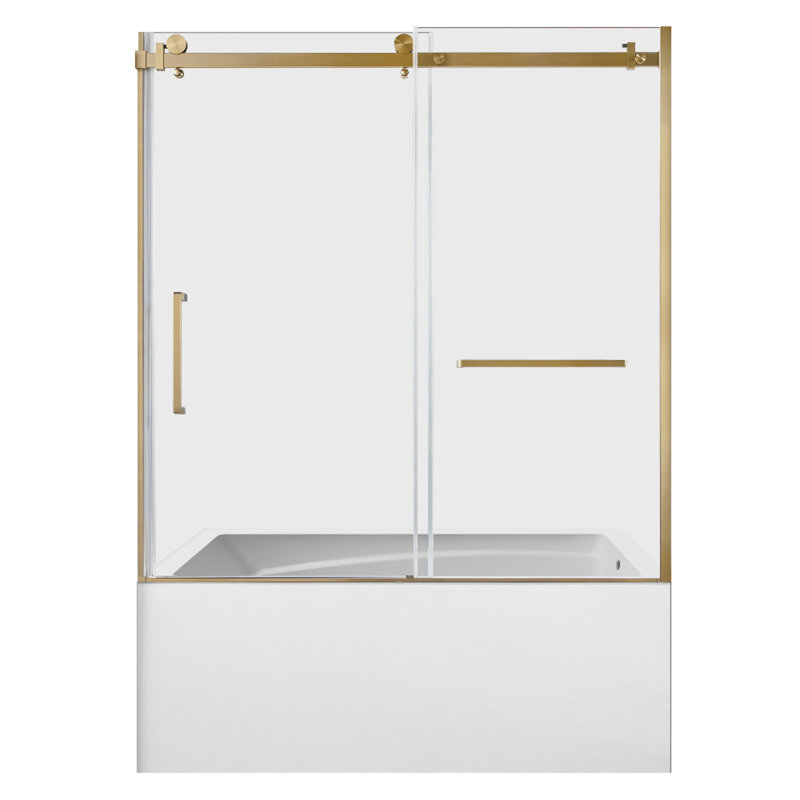 Kingston Brass 60-Inch Acrylic Rectangular 3-Wall Anti-Skid Alcove Tub With Tub Door, Hand Drain, Brushed Brass, Right