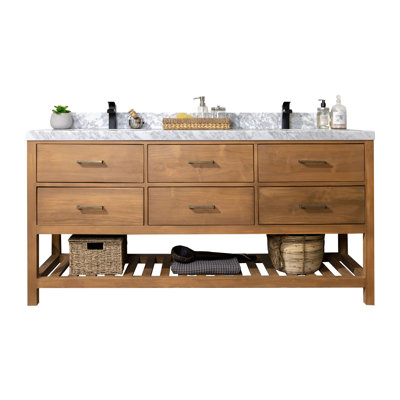 Meuble-lavabo à double cuve en bois de teck Porcher l 60 po x P 22 po x H 36 po Porcher