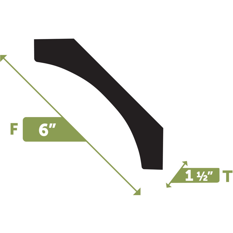 WM86 - 6"F x 1 1/2"T x 144"L Crown Flexible Moulding, 6"