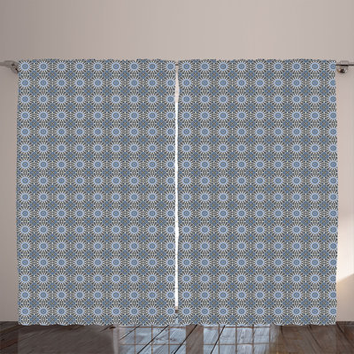 Rustic curtain, mosaic motif, white blue gray