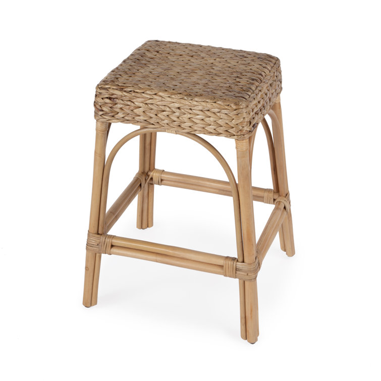Robias 24.5"H Rectangular Rattan And Water Hyacinth Counter Stool