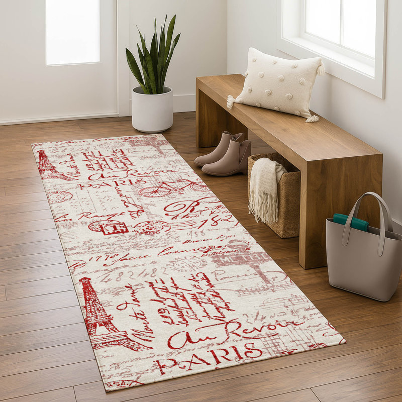 Premium Machine Washable Mayfield AMF2209 novelty Rug, 2'3" x 7'6" Runner, Red