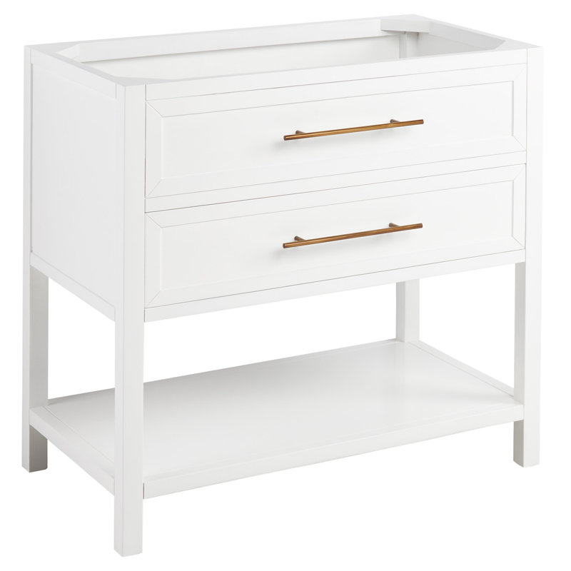 36" Robertson Single Bathroom Vanity Set with Oval Undermount Sink, 8" Widespread, Feathered White Quartz, White