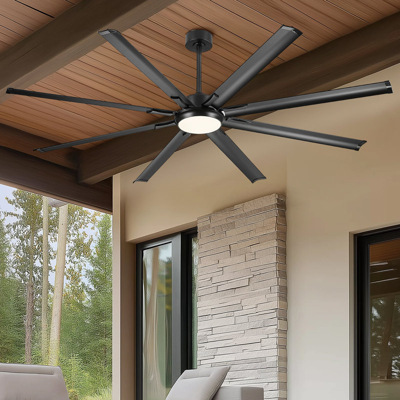 84/96 Inch Industrial Ceiling Fan with Lights and Remote, with 8 Aluminium Blades,Works with Alexa, 84, Matte Black
