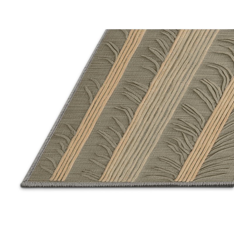 Machine Washable Botanical Brown Area Rug, Round 4'