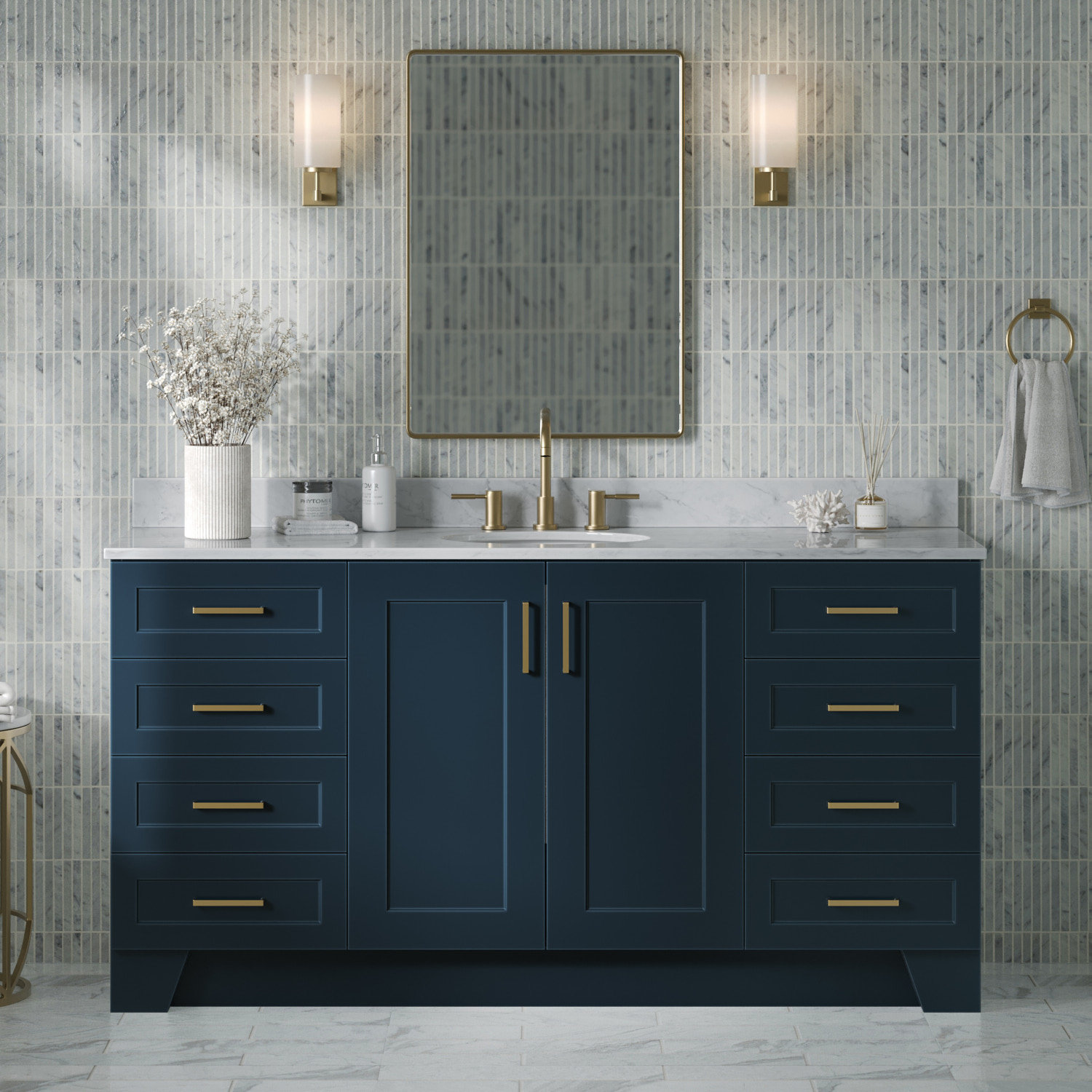 Everly Quinn Yariely 67'' Single Bathroom Vanity with Carrara Marble ...