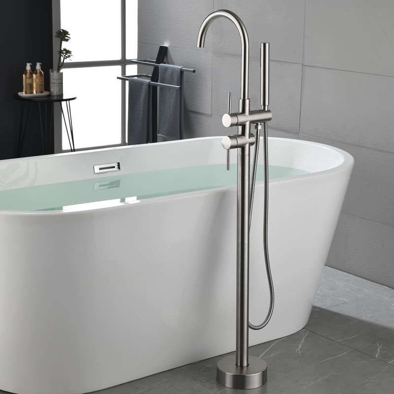 Robinet de baignoire sur pattes à deux poignées, Nickel brossé