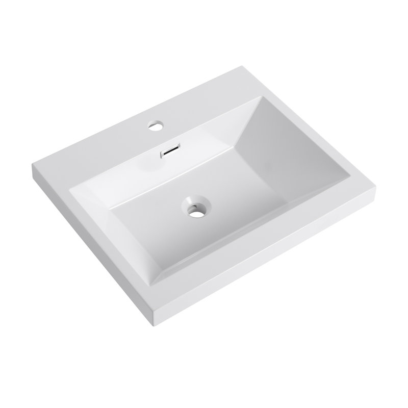 Lavabo de salle de bain en résine 24 "blanc brillant