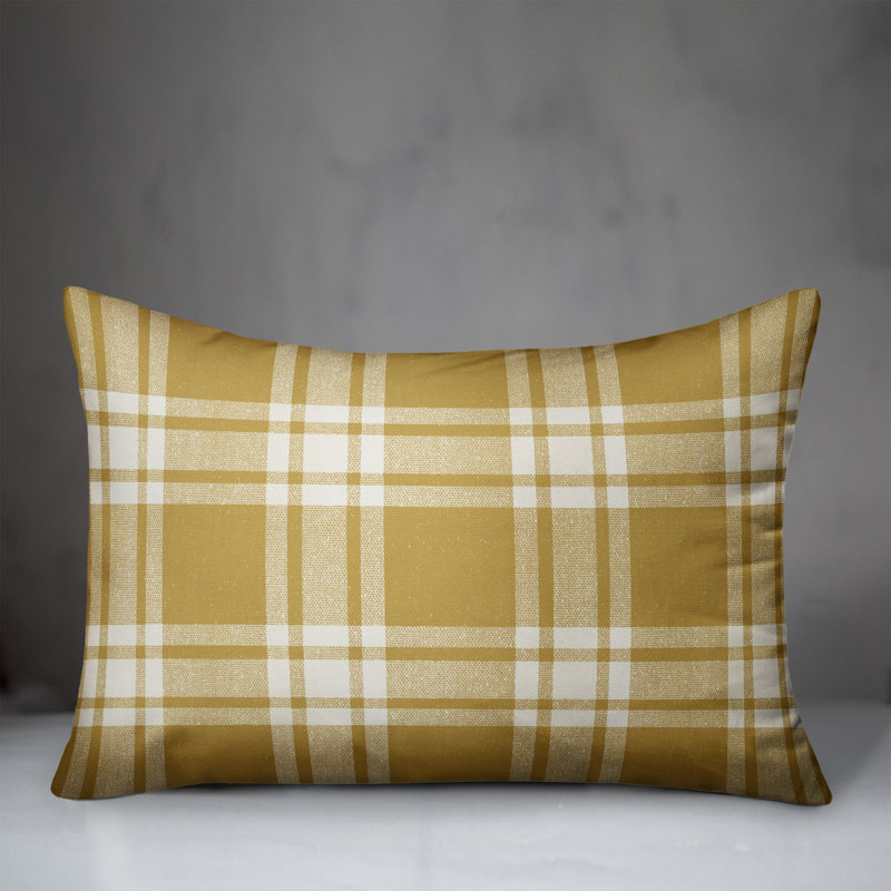 Housse et insert de coussin rectangulaire d'extérieur à carreaux Distress 17, Jaune