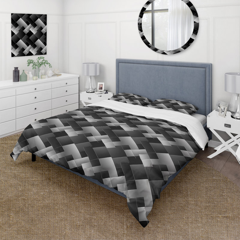 Ensemble de housse de couette traditionnel noir Houndstooth Print II - noir