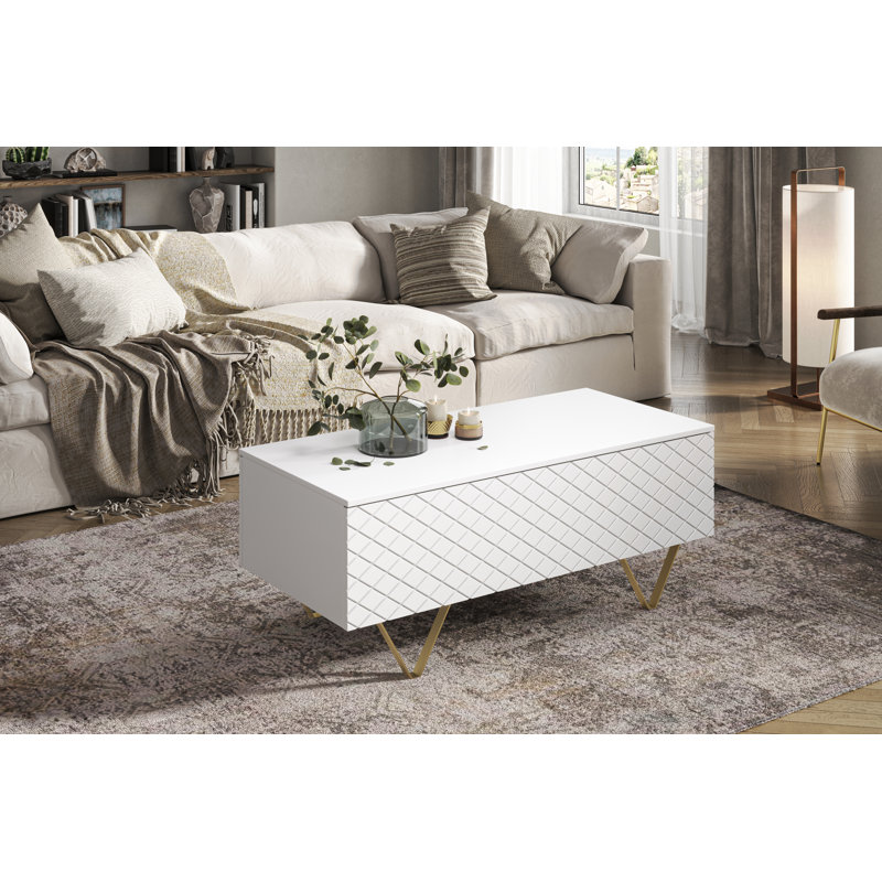Bansilal Four Leg Coffee Table with Storage, White/Gold