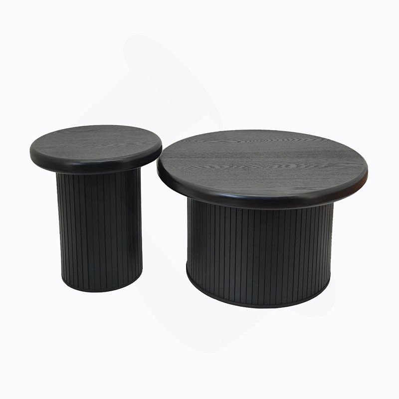 Modern Round Coffee Table Set – Dual Table Combination with Unique Fluted Table Leg Design