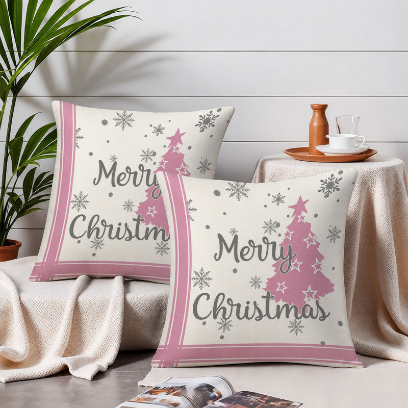 Housses de coussin décoratives en microfibre douce JYK, imprimées recto verso, avec fermeture éclair invisible, idéales pour la décoration intérieure et les cadeaux. 50 x 50 cm, motif bonhommes de neige roses et gris.