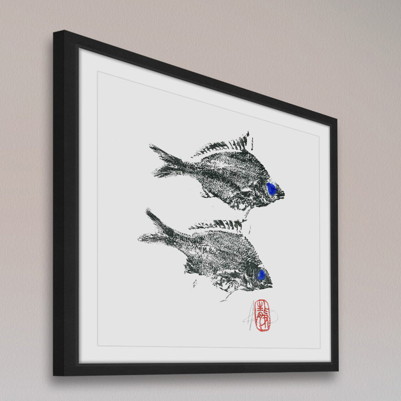 Black Framed Square Fish Print on High-Resolution Paper