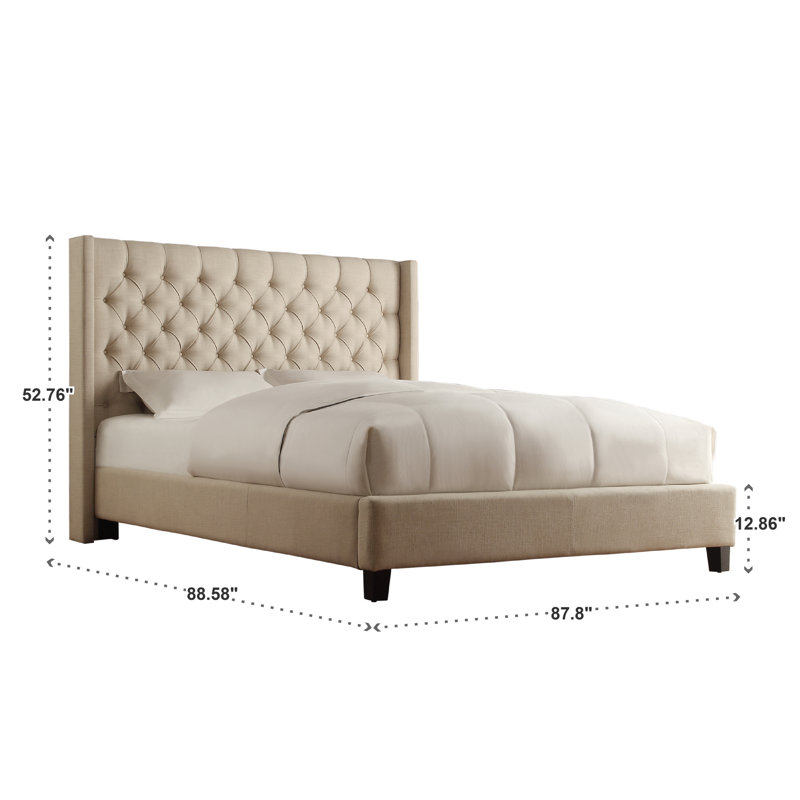 Londono Upholstered Wingback Bed, King, Heathered Beige Linen