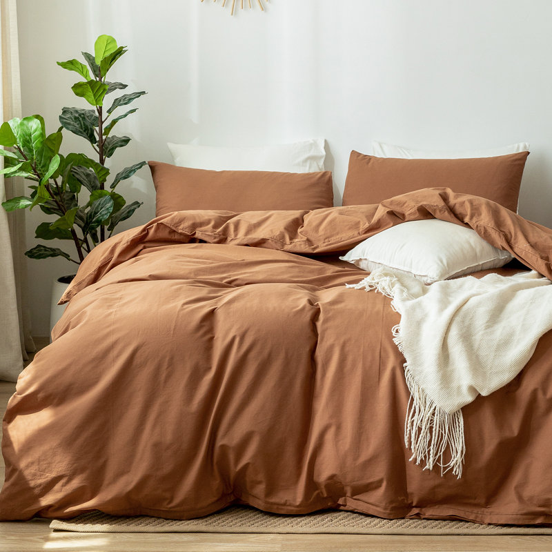 King Dark Orange Linen-Like Cotton Duvet Cover Set
