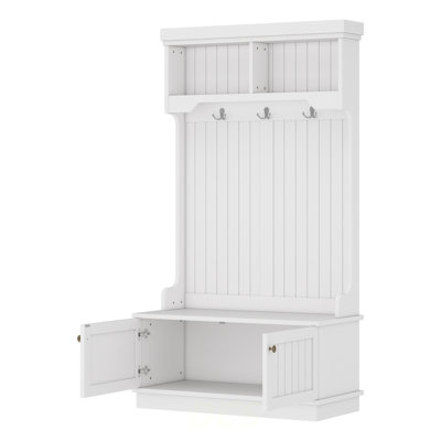 Hall Tree With Storage Shoe Bench For Entryway And Hallway, 4-In-1 Design Coat Racks With Hooks For Living Room, White, Shoe Storage