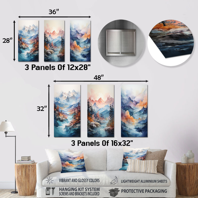 «Blue Majestic Bold Mountain - Abstract Impressionism», reproduction d'art sur métal, H 28 po x l 36 po