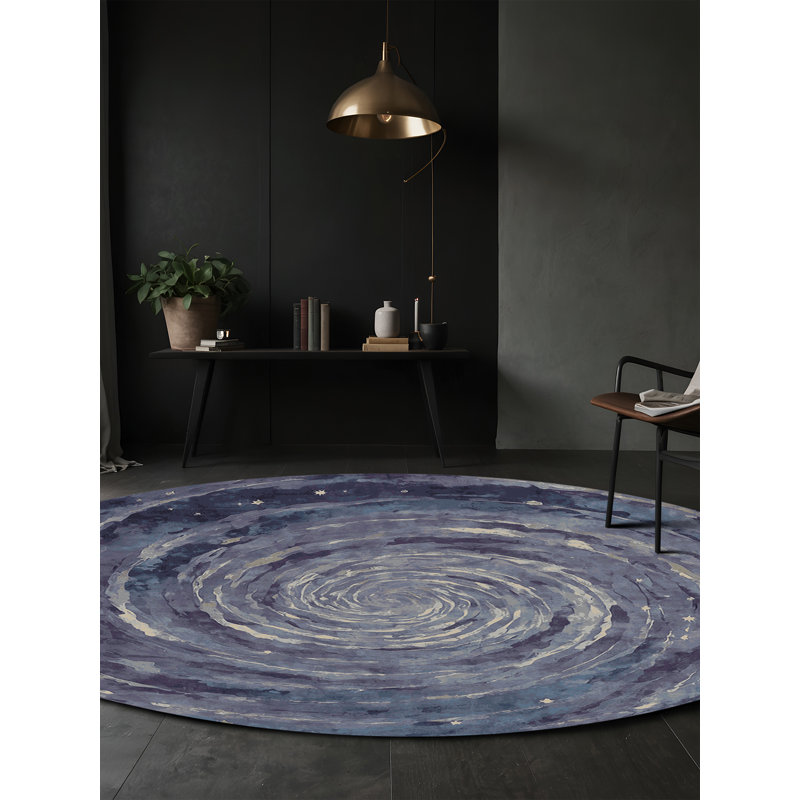 Tapis gris soyeux et moelleux, Rond 4 pi