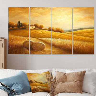 Paysage champêtre de récolte dorée I - Art mural campagne - décoration murale campagne