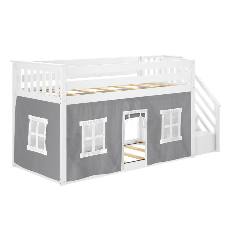  Lit superposé simple au-dessus de simple avec rideau Westhampton Kids, Gris, Blanc