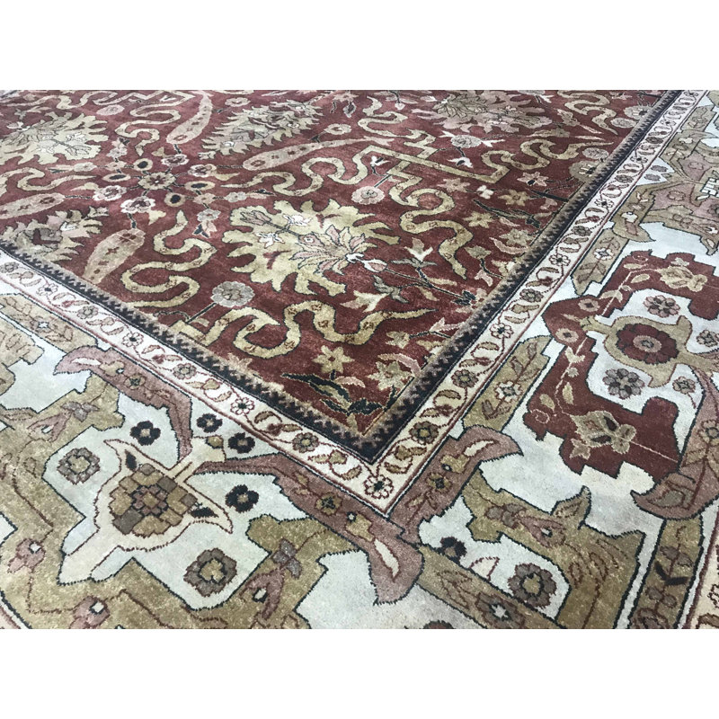 Tapis rouge et ivoire noué à la main de haute qualité