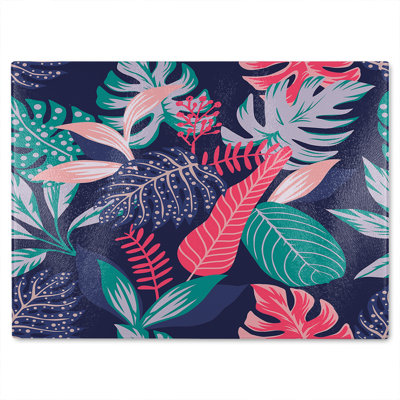 Tropical Plant Leaves Glass Chopping Board