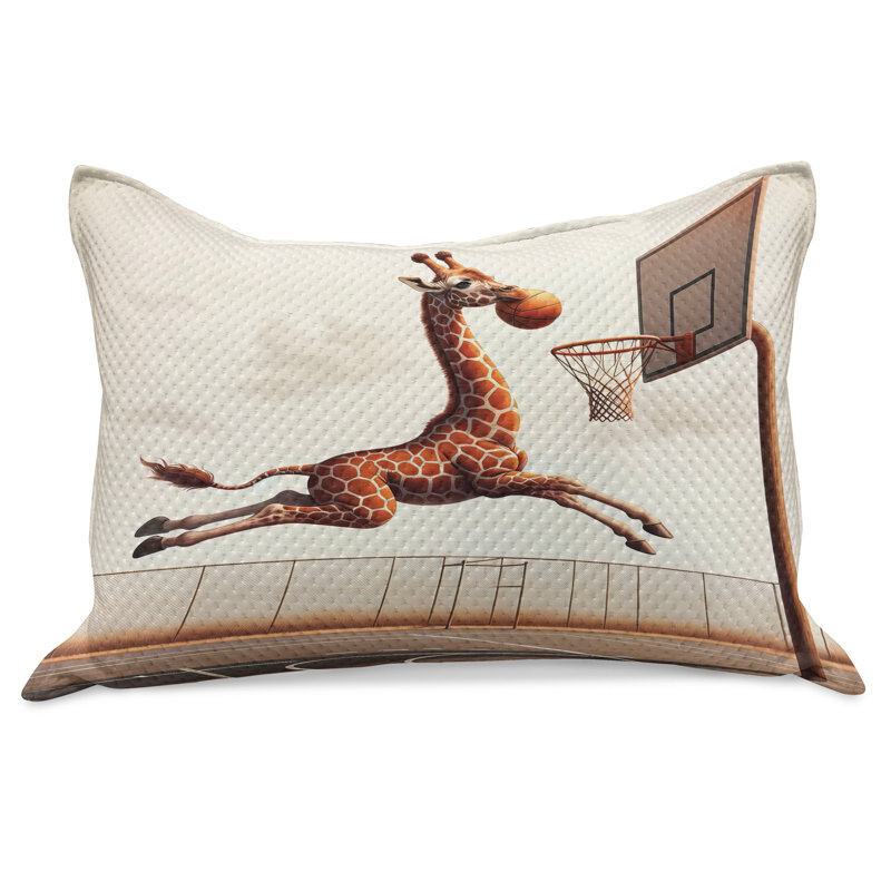 Housse de couette Ambesonne Basketball Humour Drôle de girafe Dunk cannelle blanc cassé vert, H 20 po x l 36 po