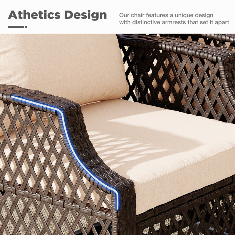 7 Piece Patio Furniture Set, Wicker Outdoor Conversation Sofa Set With Swivel Chairs, 2 Ottomans, Storage Coffee Table, Khaki