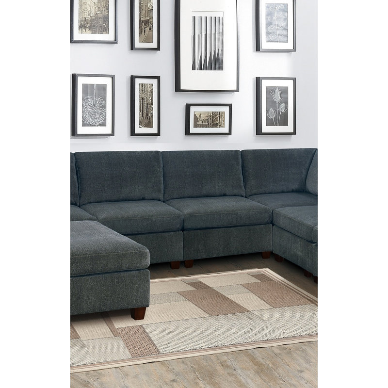 Canapé modulaire en chenille 7Pc gris rembourré de mousse pour meubles de salon moderne avec coussin ultra doux