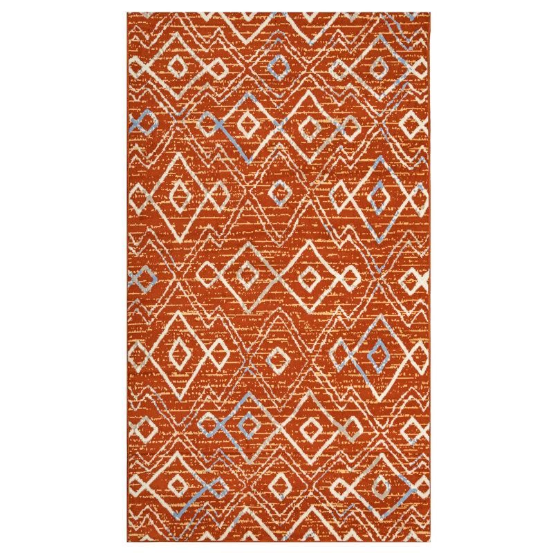 Tapis rouille à motif géométrique Siguna, Rectangle 3 pi 6 po x 5 pi 6 po