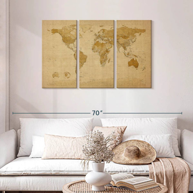 Carte du monde Aliaz style antique I, H 28 po x l 45 po