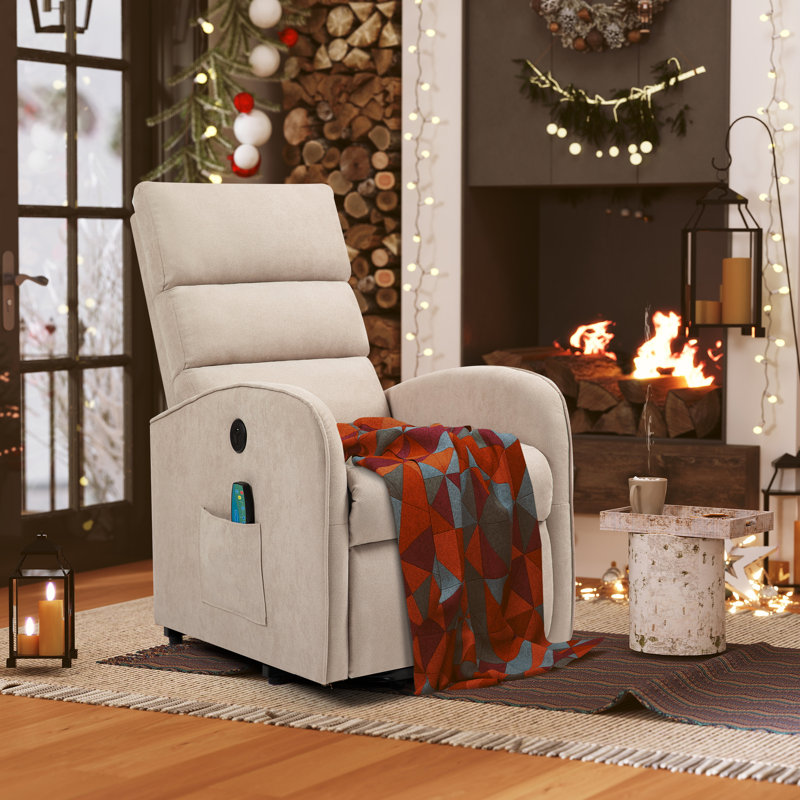 Upholstered Heated Massage Chair, Khaki Microfiber/Microsuede