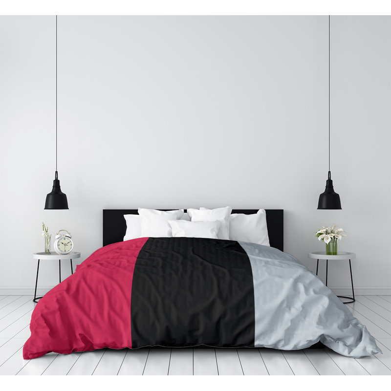 Housse de couette réversible basket Houston, Housse de couette pour très grand lit, Microfibre, Rouge / Noir / Argent
