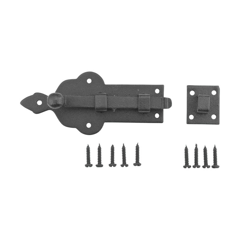 Black Wrought Iron Slide Bolt Latch for Doors and Cabinets