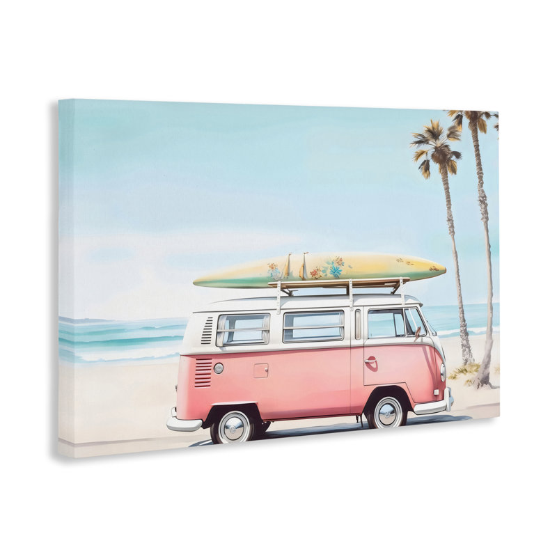 «Pink Bus on Tropical Shores», art mural par Arlington Prints, H 16 po x l 24 po