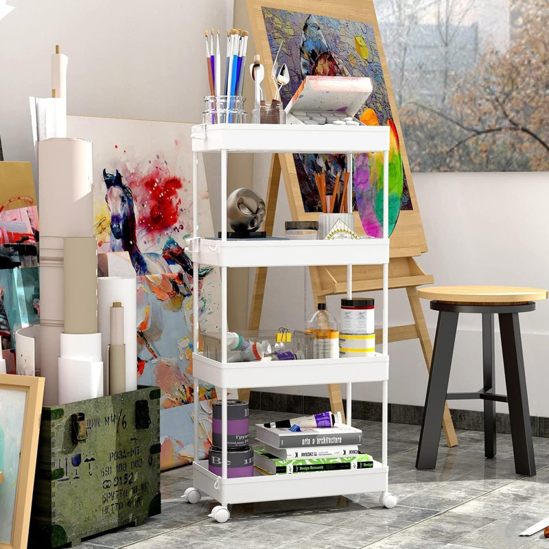 Rolling Storage Cart, White, 33.5" H x 8.66" W x 15.75" D
