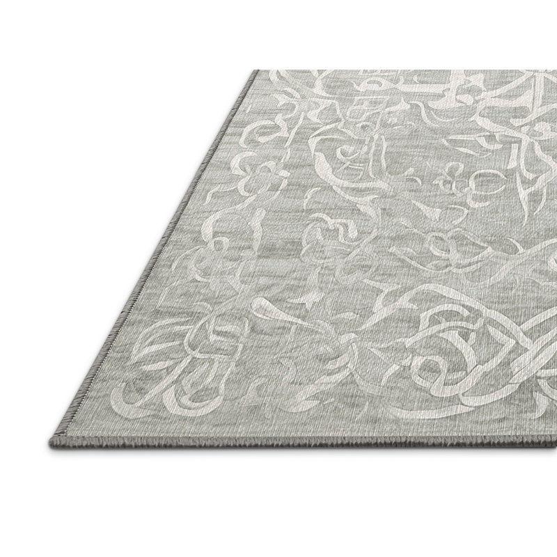 Machine Washable Gray Area Rug, Square 7'