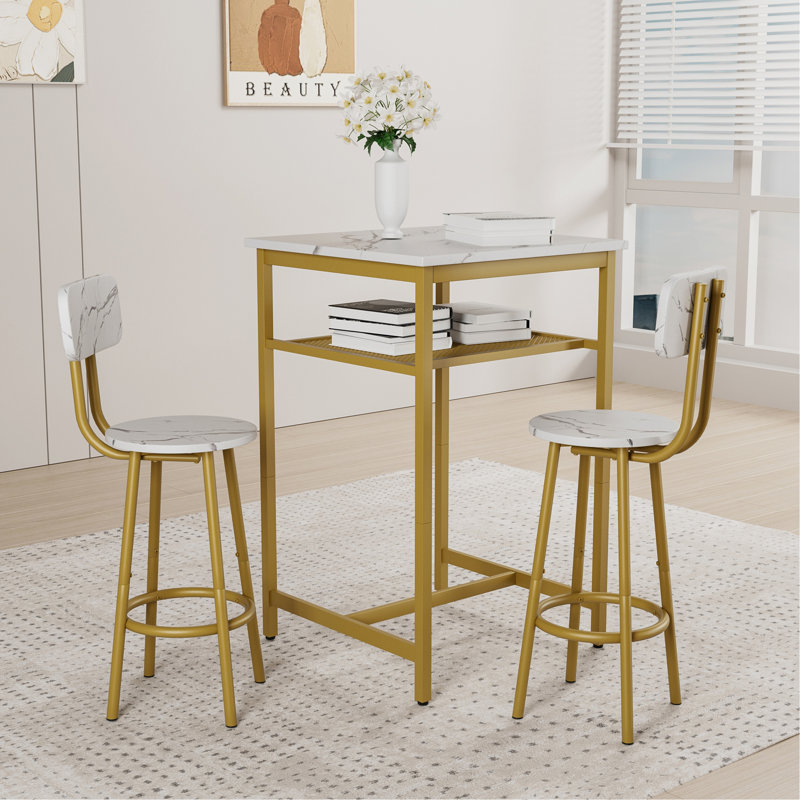 Table de bar, équipée de 2 tabourets de bar, avec dossier et cloison