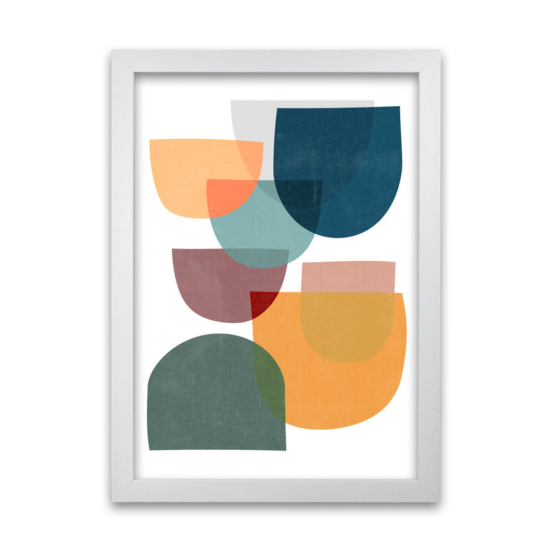 Mid Century Modern Colour A - Print on Canvas, White Frame, 30cm H x 21cm W x 3cm D