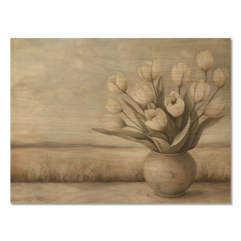 Tulipes blanches murmurantes - Décoration murale en bois en fleurs, H 18 po x l 24 po, Rectangulaire