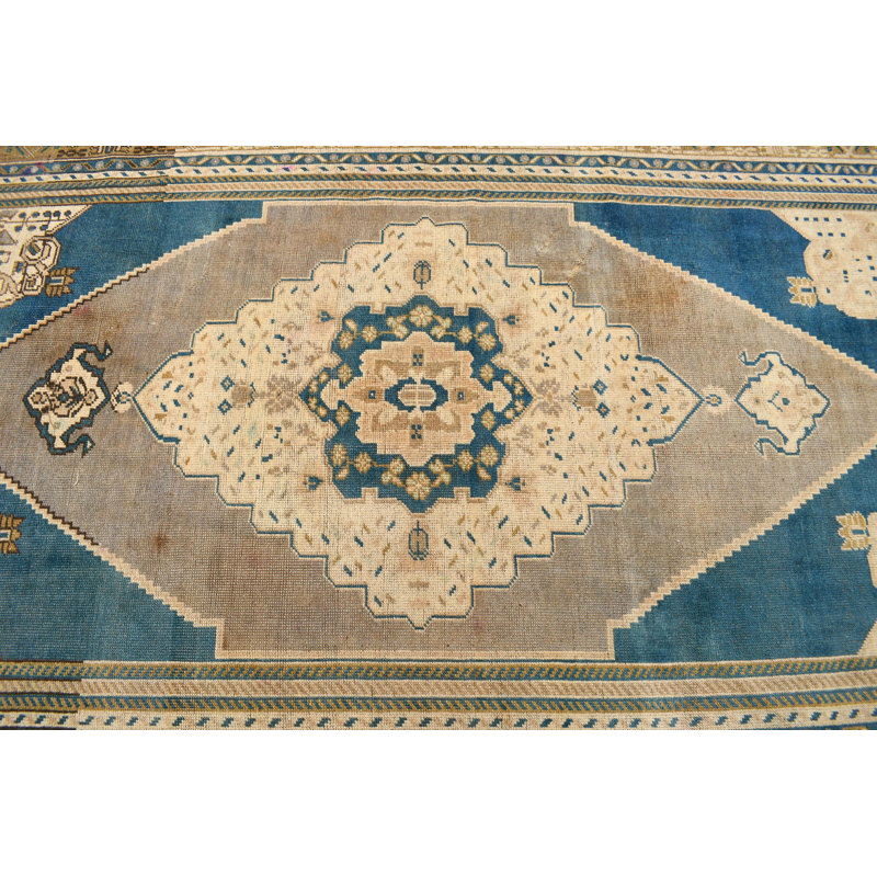 Tapis turc rétro tissé à la main avec des motifs traditionnels distinctifs pour le décor du salon