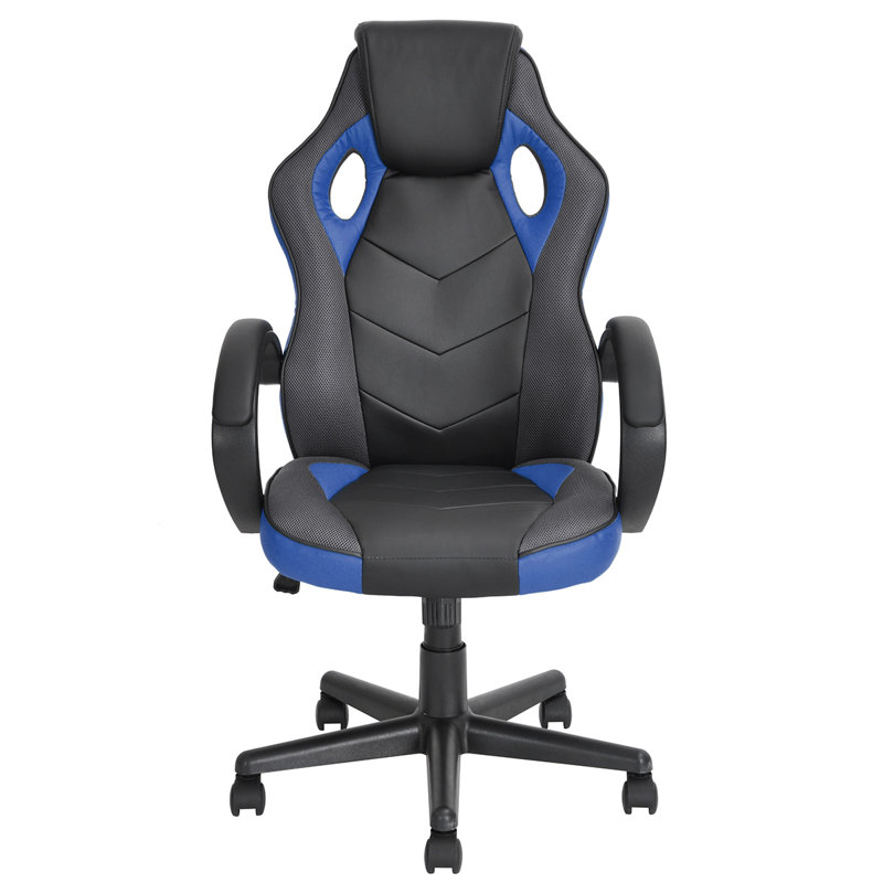 Wade Logan Abbottsford Faux Leather PC & Racing Game Chair, Blue/Black